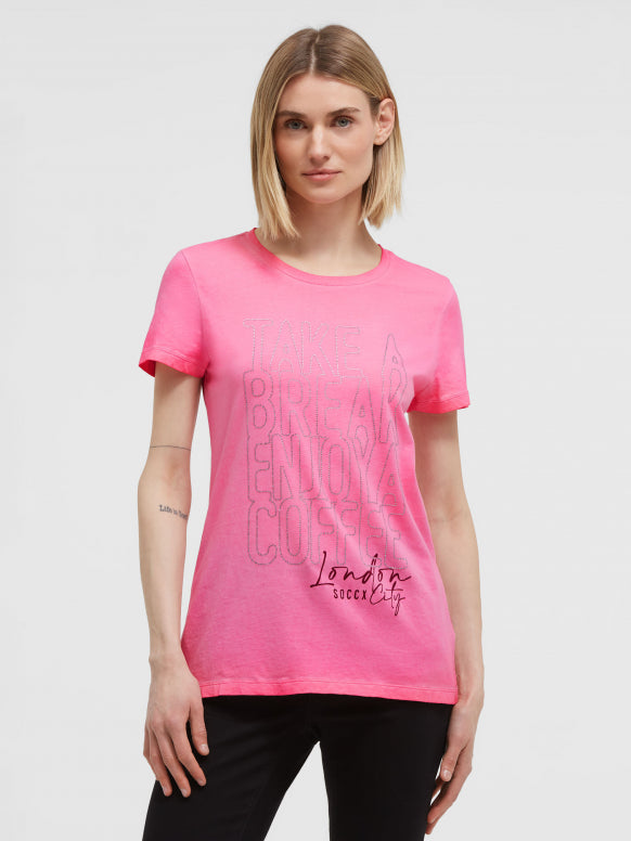 SOCCX T-ShirtRundhalsausschnitt mit Artwork aus Schmucksteinen - rosy neon