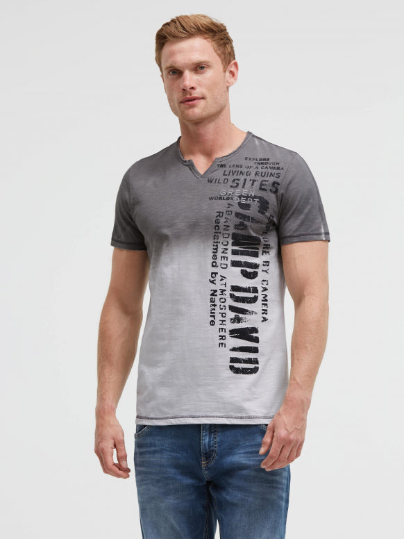 CAMP DAVID T-Shirt Sprayed Dip Dye mit Used Print - ash