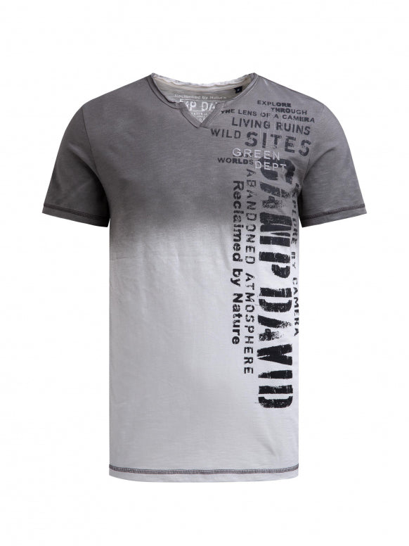CAMP DAVID T-Shirt Sprayed Dip Dye mit Used Print - ash