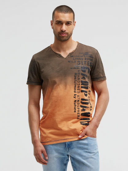 CAMP DAVID T-Shirt Sprayed Dip Dye mit Used Print - mellow orange