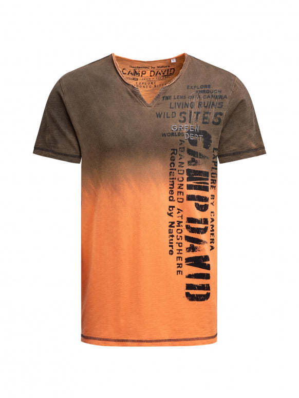 CAMP DAVID T-Shirt Sprayed Dip Dye mit Used Print - mellow orange