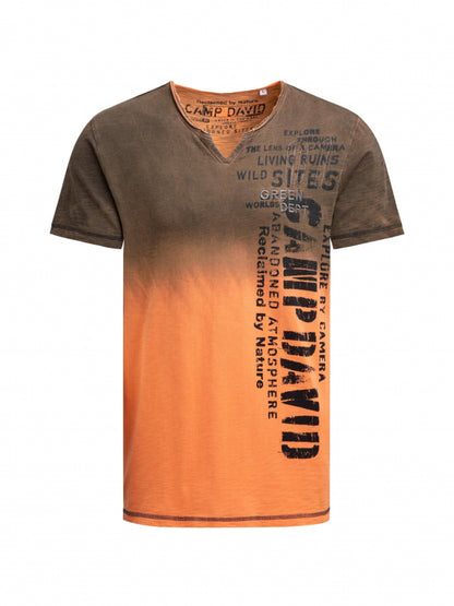 CAMP DAVID T-Shirt Sprayed Dip Dye mit Used Print - mellow orange