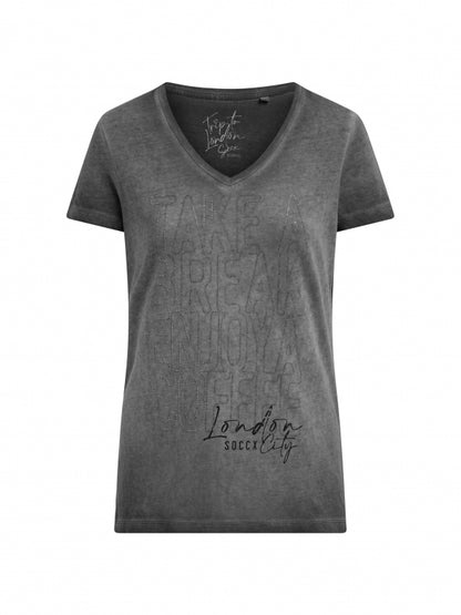 SOCCX T-Shirt V-Ausschnitt mit Artwork aus Schmucksteinen - black