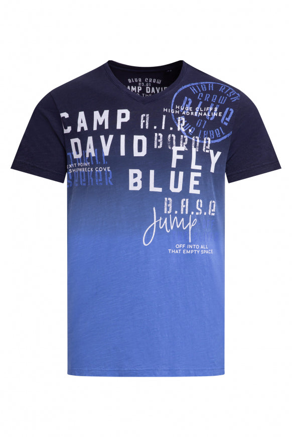 CAMP DAVID T-Shirt V-Neck Dip Dye mit Prints - blue navy