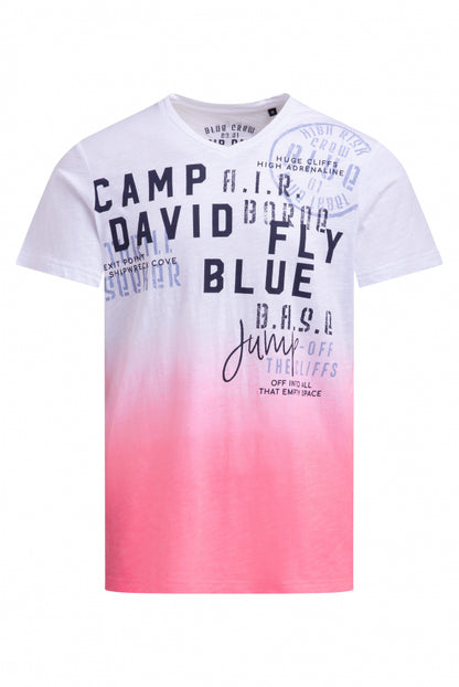 CAMP DAVID T-Shirt V-Neck Dip Dye mit Prints - neon pink