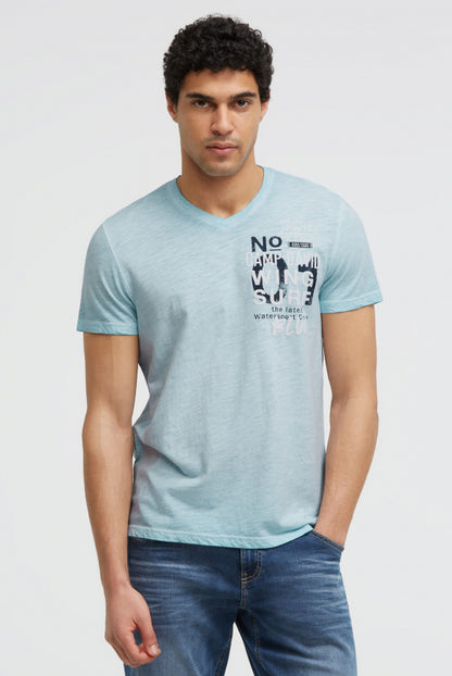 CAMP DAVID T-Shirt V-Neck Oil Dyed mit Puffprint - fresh breeze