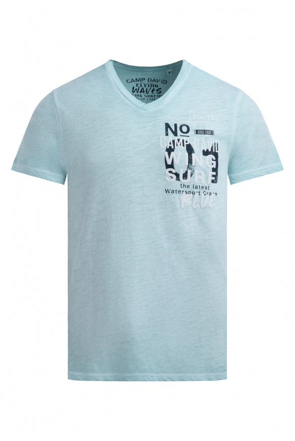 CAMP DAVID T-Shirt V-Neck Oil Dyed mit Puffprint - fresh breeze