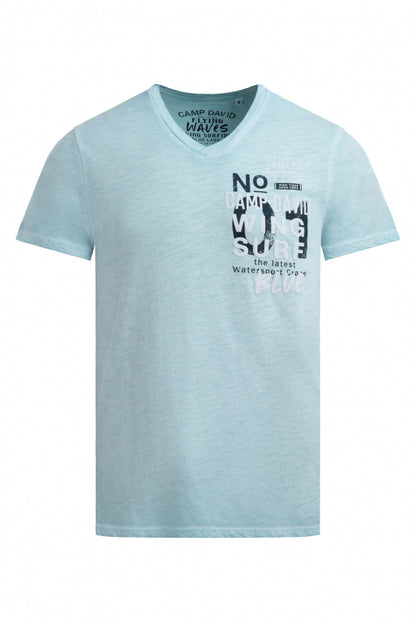 CAMP DAVID T-Shirt V-Neck Oil Dyed mit Puffprint - fresh breeze