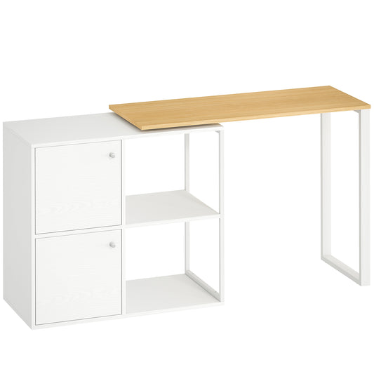 HOMCOM Schreibtisch L-förmig, 360° drehbarer Eckschreibtisch mit 2 Lagerschränken, 2 offenen Regalen, Computertisch für kleine Räume, Arbeitszimmer, Wohnzimmer, 150x40x75 cm, Weiß   Aosom