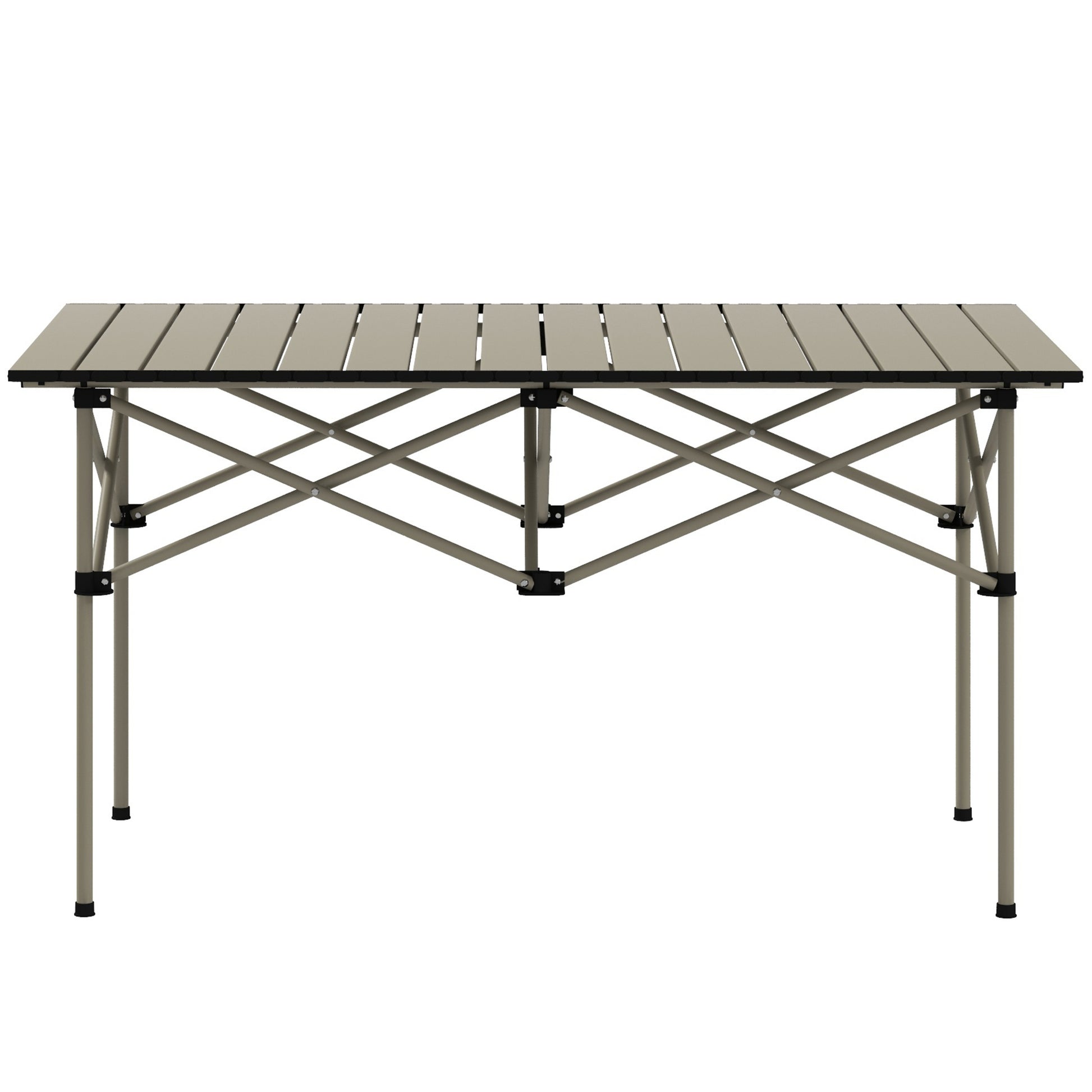 Outsunny Campingtisch Klapptisch mit Aufrollbare Tischplatte X-Rahmen Gartentisch aus Aluminium leicht 2 Personen Beistelltisch Falttisch für Garten Balkon Camping 95 x 55cm Khaki   Aosom