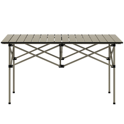 Outsunny Campingtisch Klapptisch mit Aufrollbare Tischplatte X-Rahmen Gartentisch aus Aluminium leicht 2 Personen Beistelltisch Falttisch für Garten Balkon Camping 95 x 55cm Khaki   Aosom