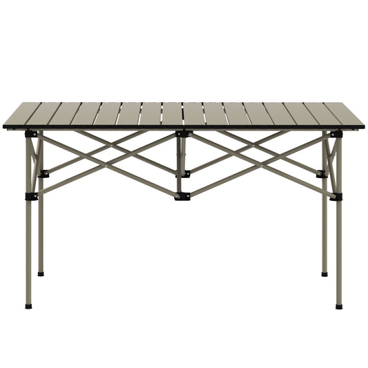 Outsunny Campingtisch Klapptisch mit Aufrollbare Tischplatte X-Rahmen Gartentisch aus Aluminium leicht 2 Personen Beistelltisch Falttisch für Garten Balkon Camping 95 x 55cm Khaki   Aosom