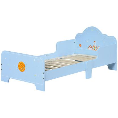 ZONEKIZ Kinderbett mit Anti-Fall-Seiten, Kinderbett Alter 3-6 Jahre mit Weltraum-Motiv, 143x74x59 cm, Blau   Aosom