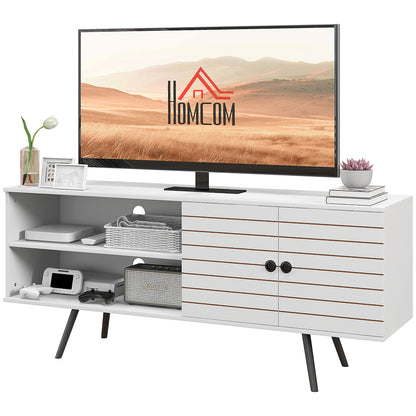 HOMCOM TV-Möbel TV-Bank TV-Möbel für Fernseher bis zu 65 Zoll mit 2 offenen Fächern und 1 verstellbarem Regal 145x38x65 cm Weiß   Aosom