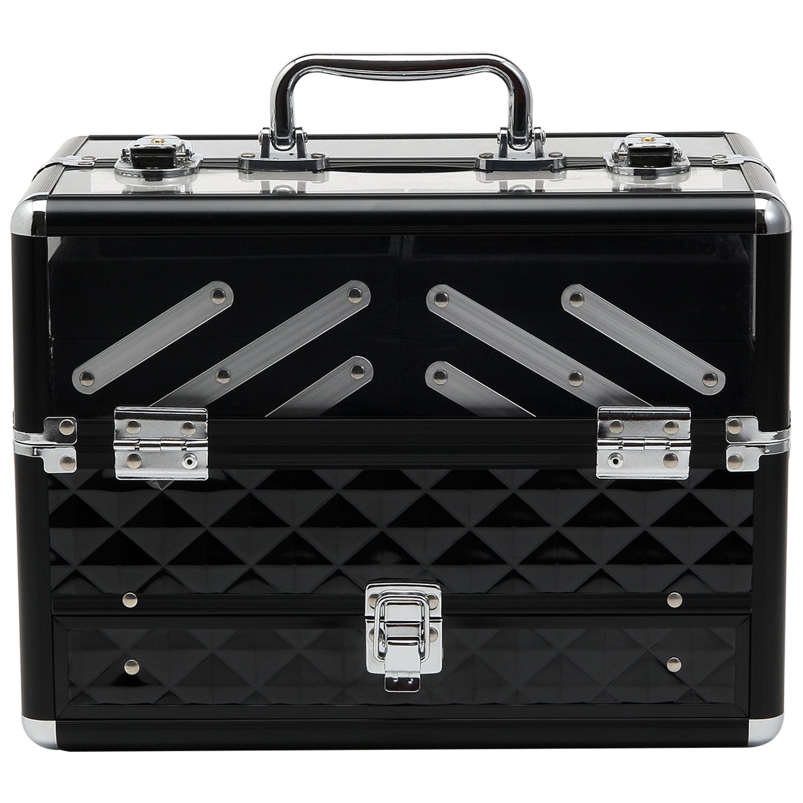 HOMCOM Make-up-Koffer - Kosmetikkoffer - Aufbewahrung von Schönheitsprodukten - Maße 30L x 18B x 22H cm - Aluminium Acryl Griffschloss Schwarz   Aosom