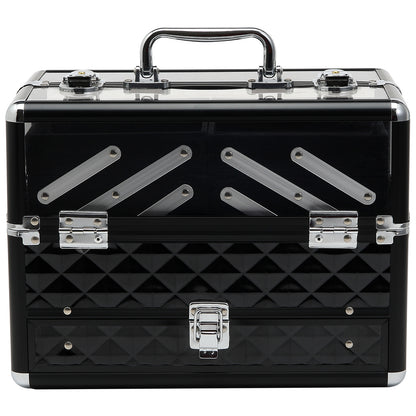 HOMCOM Make-up-Koffer - Kosmetikkoffer - Aufbewahrung von Schönheitsprodukten - Maße 30L x 18B x 22H cm - Aluminium Acryl Griffschloss Schwarz   Aosom