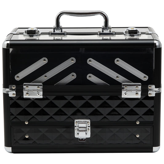 HOMCOM Make-up-Koffer - Kosmetikkoffer - Aufbewahrung von Schönheitsprodukten - Maße 30L x 18B x 22H cm - Aluminium Acryl Griffschloss Schwarz   Aosom