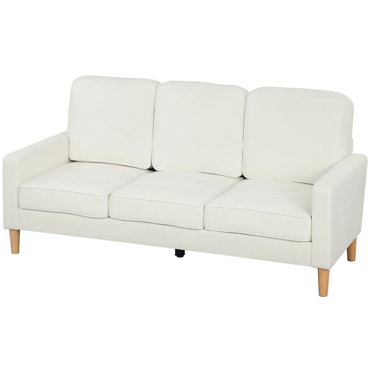 HOMCOM 3-Sitzer Sofa, Couch mit Armlehnen, Getufteter Rückenlehne, Loungesofa mit Samtoptik, Holzbeine, Gepolstert Polstersofa für Wohnzimmer, Schlafzimmer 185 x 79 x 82 cm, Cremeweiß   Aosom