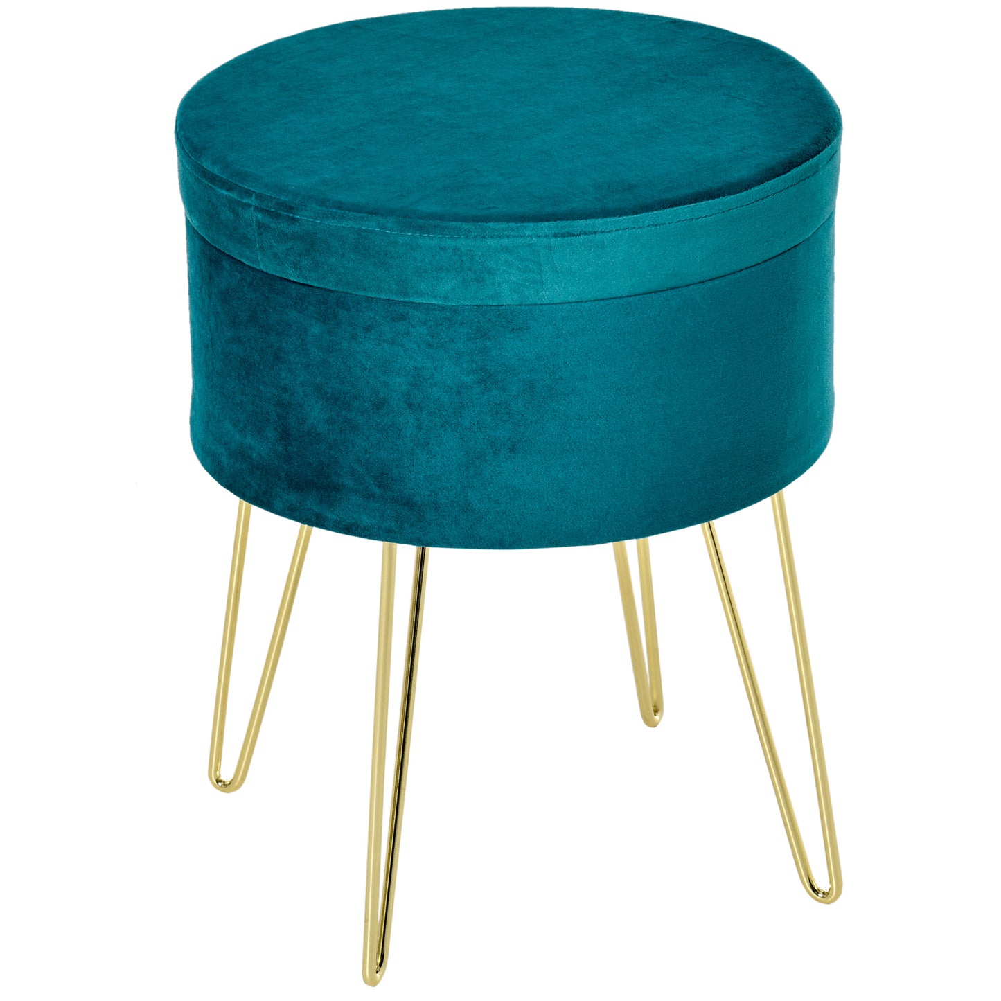 HOMCOM Pouf-Container 2-in-1 mit Hocker- und Tischfunktion, in Holz und Grünem Stoff, Metall mit Goldfinish, 36x36x45cm   Aosom
