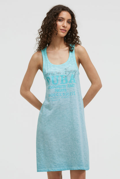 SOCCX Tanktop-Kleid mit Glitter Print - aqua splash
