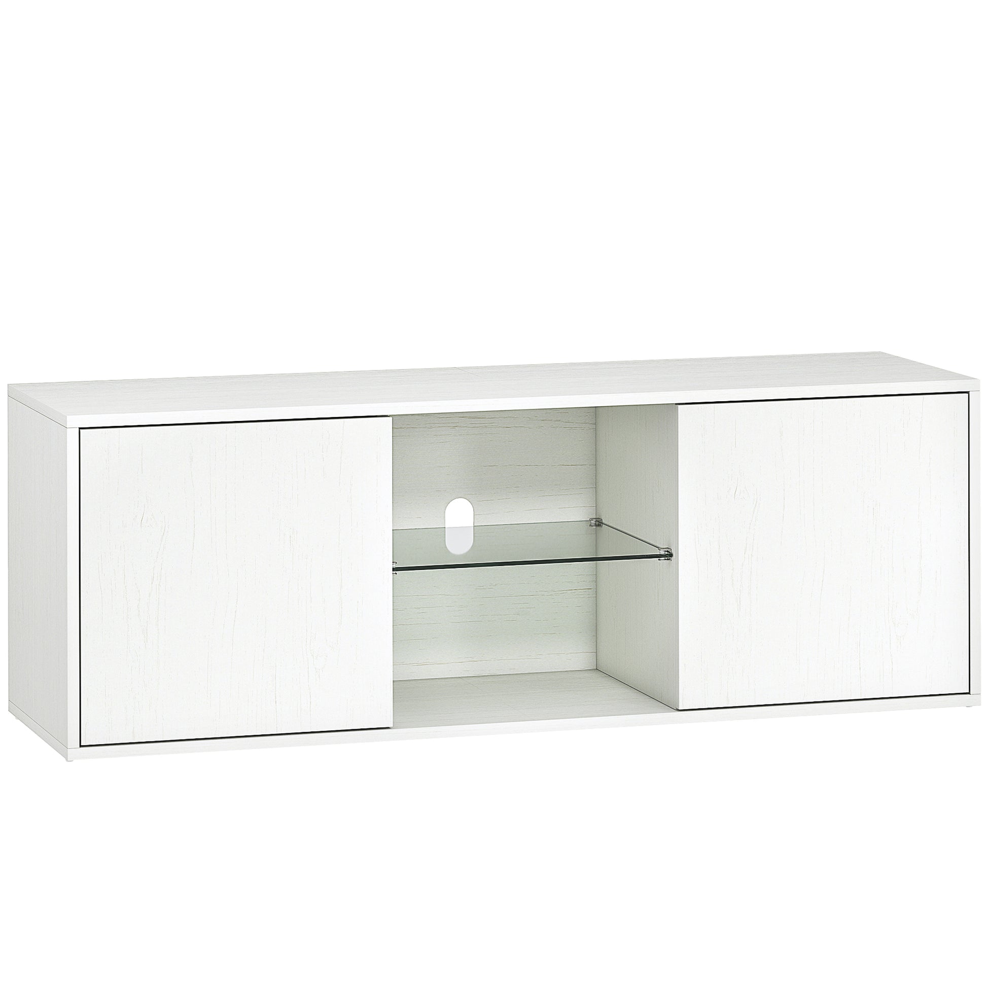 HOMCOM TV-Schrank für bis zu 55", 120 cm mit Soft-Close-Türen, Kabeldurchlass und Glasregal, für Wohnzimmer und Salon, Weiß mit Holzeffekt   Aosom