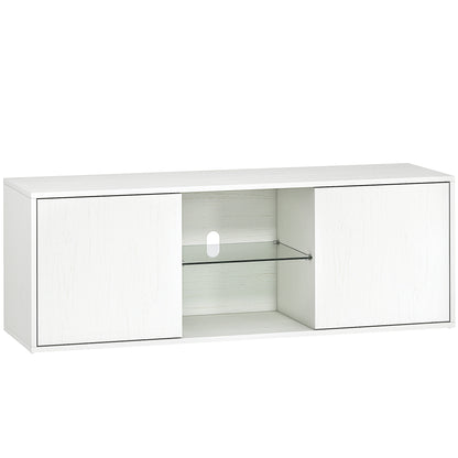 HOMCOM TV-Schrank für bis zu 55", 120 cm mit Soft-Close-Türen, Kabeldurchlass und Glasregal, für Wohnzimmer und Salon, Weiß mit Holzeffekt   Aosom