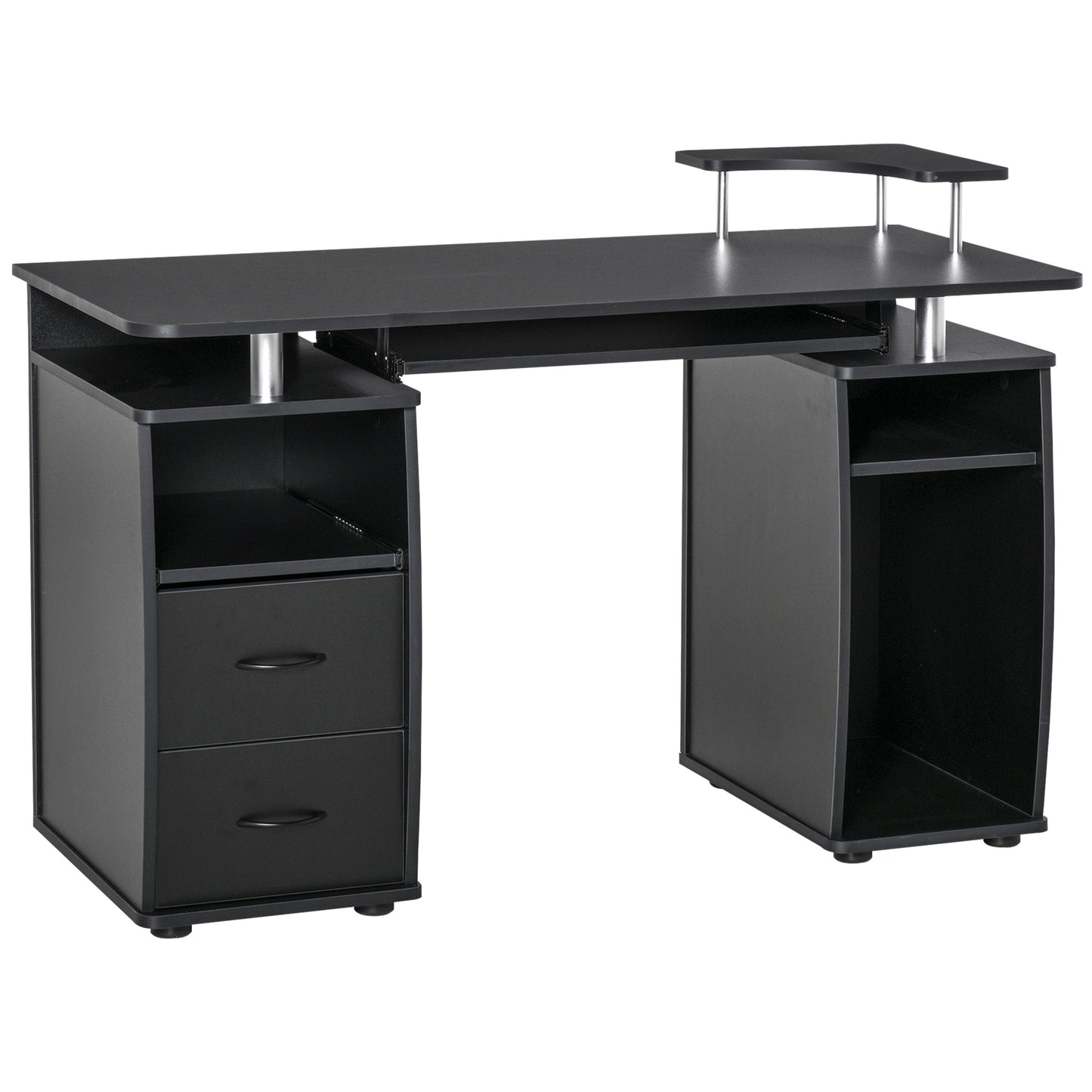 HOMCOM Computertisch Schreibtisch Bürotisch Home Office reichlich Stauraum 2 Schubladen Druckregal Schwarz 120 x 55 x 85 cm   Aosom