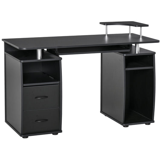 HOMCOM Computertisch Schreibtisch Bürotisch Home Office reichlich Stauraum 2 Schubladen Druckregal Schwarz 120 x 55 x 85 cm   Aosom