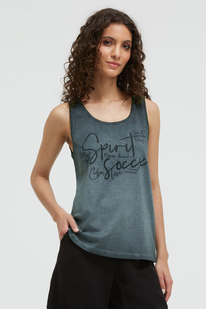 SOCCX Top Inside Oil Dyed mit Logo Print - green shadow