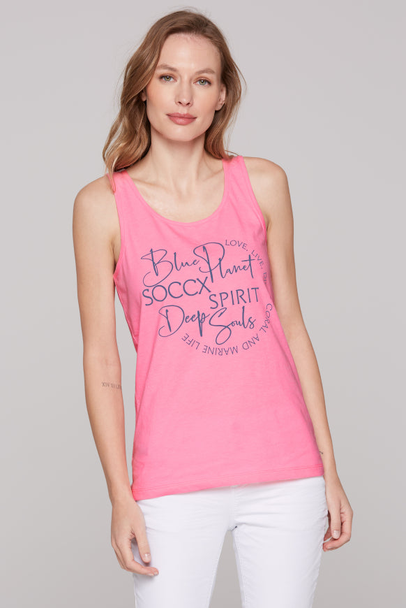 SOCCX Top mit Label Print - neon pink
