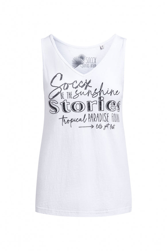 SOCCX Top mit V-Ausschnitt und Glitter Print - opticwhite