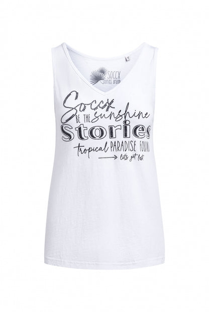 SOCCX Top mit V-Ausschnitt und Glitter Print - opticwhite