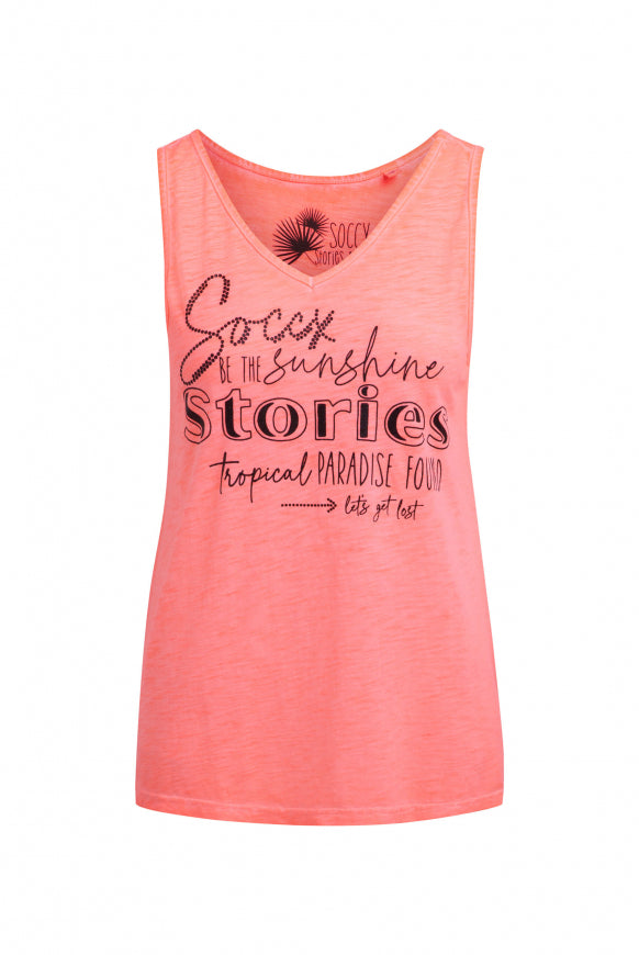 SOCCX Top mit V-Ausschnitt und Glitter Print - neon flame