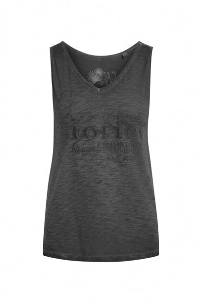 SOCCX Top mit V-Ausschnitt und Glitter Print - black