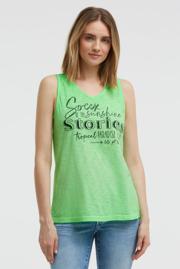 SOCCX Top mit V-Ausschnitt und Glitter Print - neon green