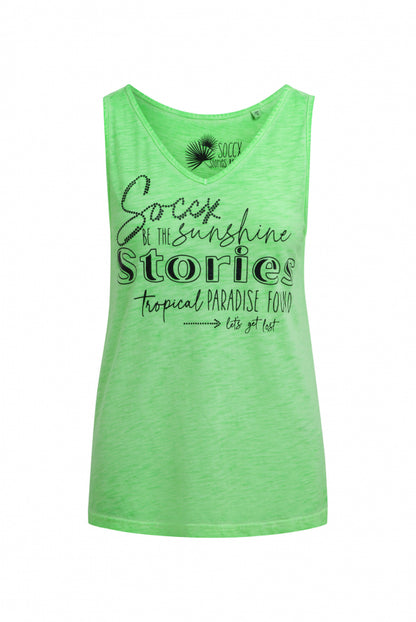 SOCCX Top mit V-Ausschnitt und Glitter Print - neon green