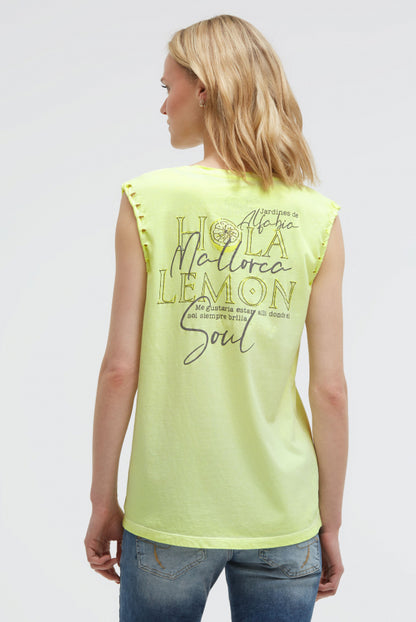 SOCCX Top Oil Dyed mit Flecht-Details und Backprint - neon lime