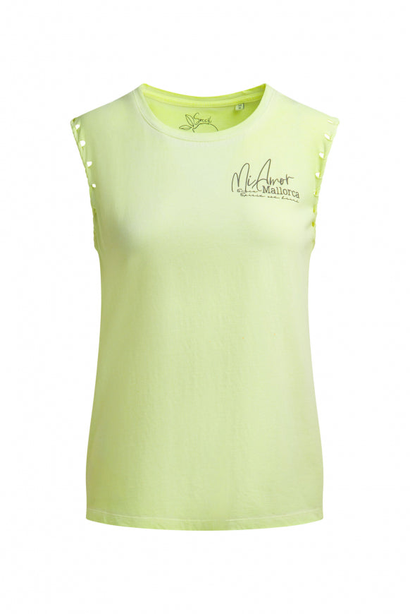 SOCCX Top Oil Dyed mit Flecht-Details und Backprint - neon lime