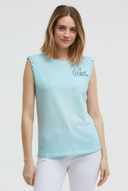 SOCCX Top Oil Dyed mit Flecht-Details und Backprint - fresh breeze