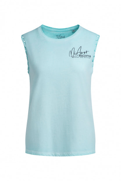 SOCCX Top Oil Dyed mit Flecht-Details und Backprint - fresh breeze