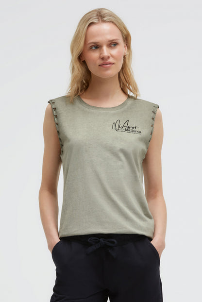 SOCCX Top Oil Dyed mit Flecht-Details und Backprint - desert olive
