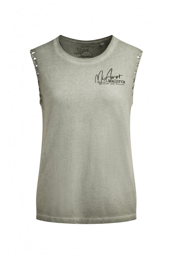 SOCCX Top Oil Dyed mit Flecht-Details und Backprint - desert olive