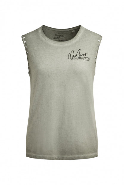 SOCCX Top Oil Dyed mit Flecht-Details und Backprint - desert olive