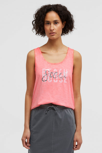 SOCCX Top Oil Dyed mitFolienprint - neon coral