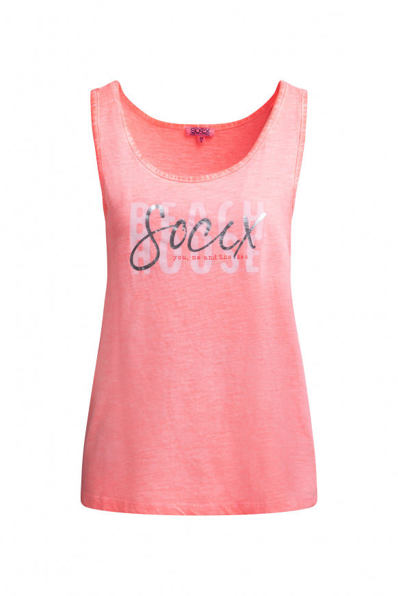 SOCCX Top Oil Dyed mitFolienprint - neon coral
