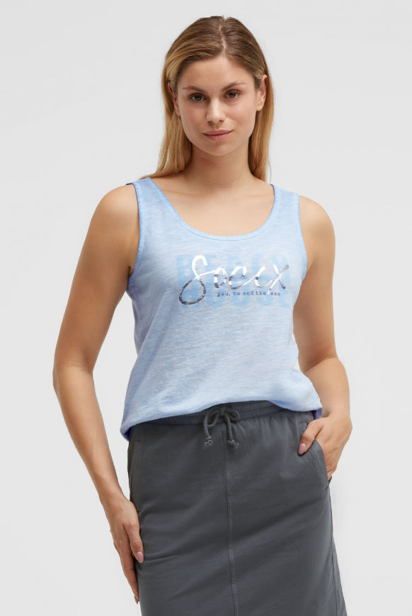SOCCX Top Oil Dyed mit Folienprint - soft ocean