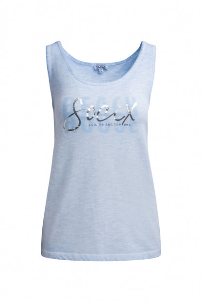 SOCCX Top Oil Dyed mit Folienprint - soft ocean