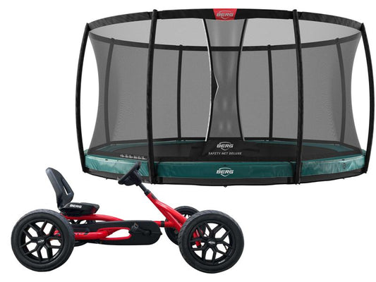 Spar-Bundle: BERG Trampolin Elite InGround 330 &amp; BERG Buddy Redster 2.0 Gokart