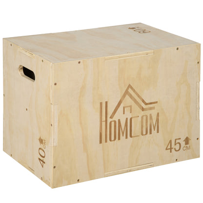 HOMCOM Plyo Box, Sprungbox aus Holz, Plyometric Plattform mit Griff, Plyometrisches Training, Sprungtrainer für Zuhause, Fitnessstudio, 45 x 40 x 60 cm, Naturholz   Aosom