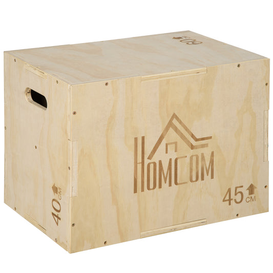 HOMCOM Plyo Box, Sprungbox aus Holz, Plyometric Plattform mit Griff, Plyometrisches Training, Sprungtrainer für Zuhause, Fitnessstudio, 45 x 40 x 60 cm, Naturholz   Aosom